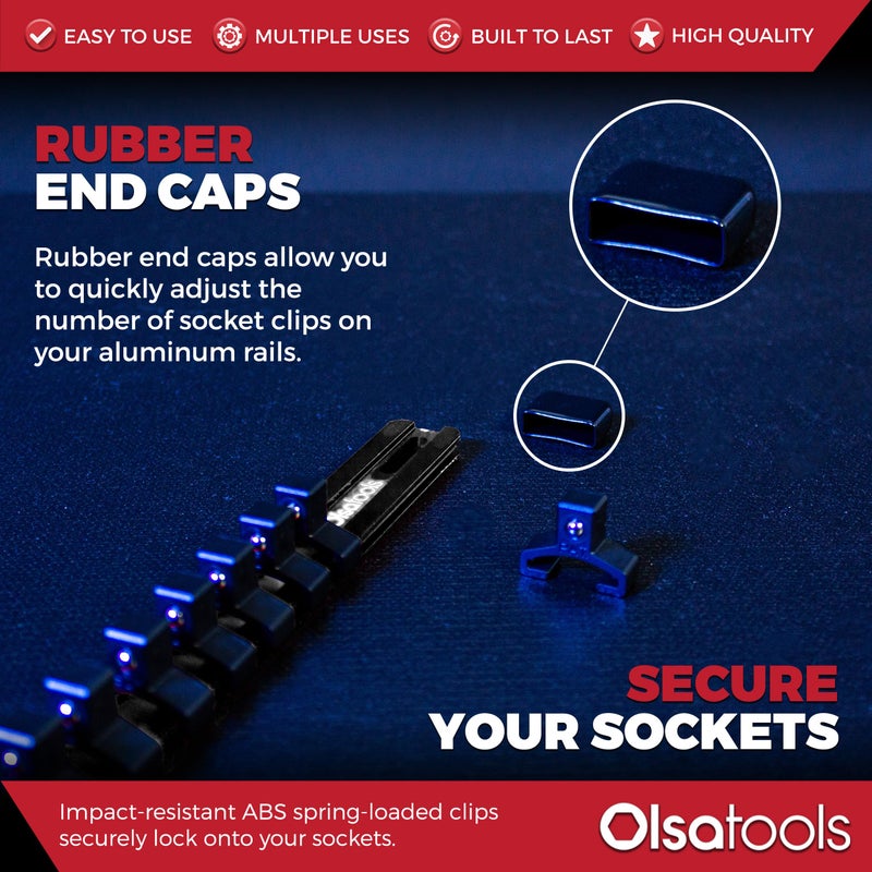 Olsa Tools Socket Organizer - 3/8-Inch Drive Black Holder - Stores 18 Chrome or Impact Sockets - Durable Rail Storage for Mechanics - Professional Grade Metric or SAE Socket Organizer - Part 1021 - Image 4